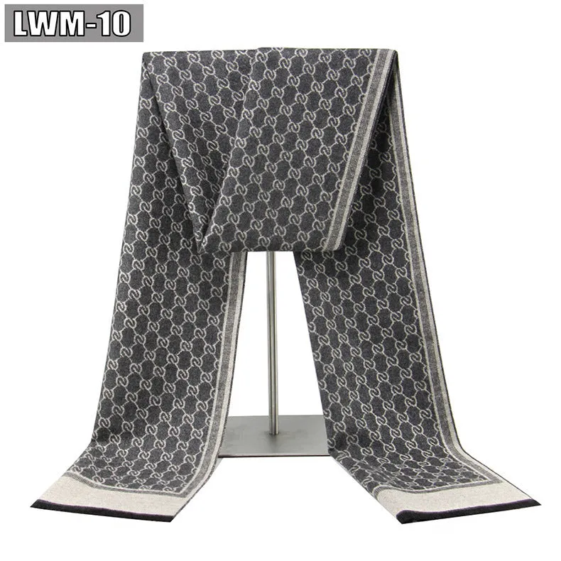 Men's plaid imitation cashmere scarf with tassels, over 175cm long, in a business style