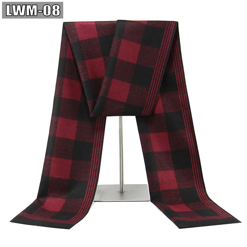 Men's plaid imitation cashmere scarf with tassels, over 175cm long, in a business style