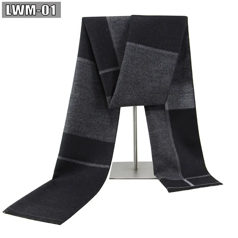 Men's plaid imitation cashmere scarf with tassels, over 175cm long, in a business style