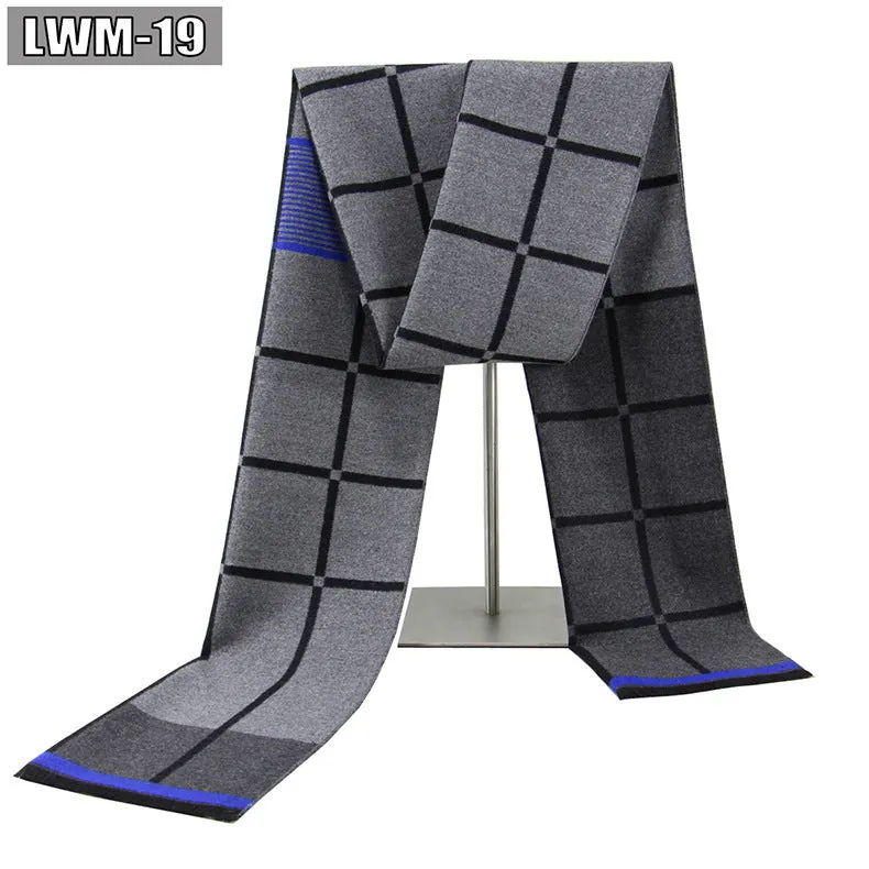 Men's plaid imitation cashmere scarf with tassels, over 175cm long, in a business style