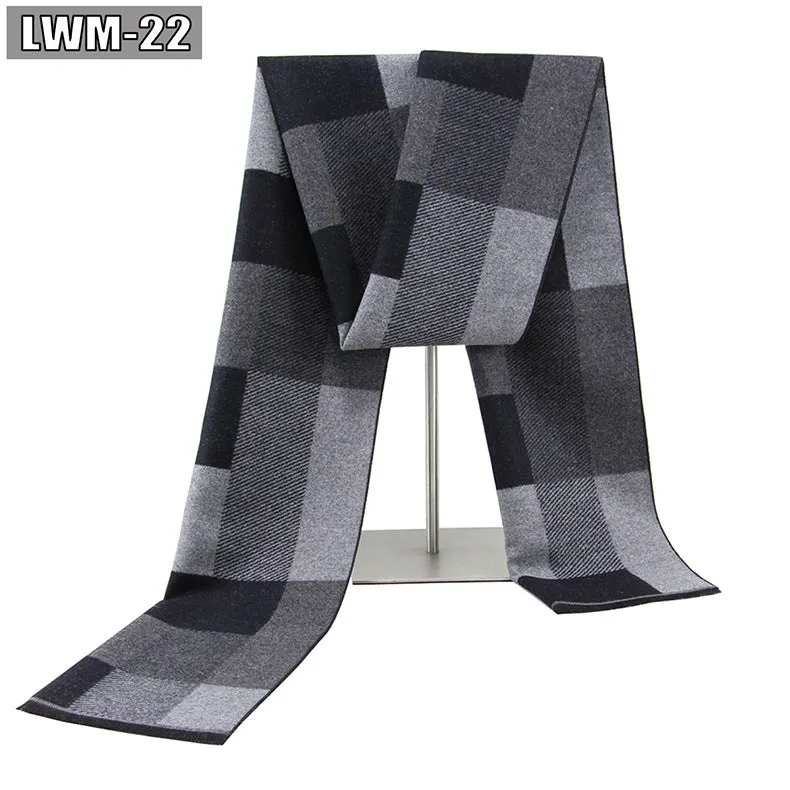 Men's plaid imitation cashmere scarf with tassels, over 175cm long, in a business style