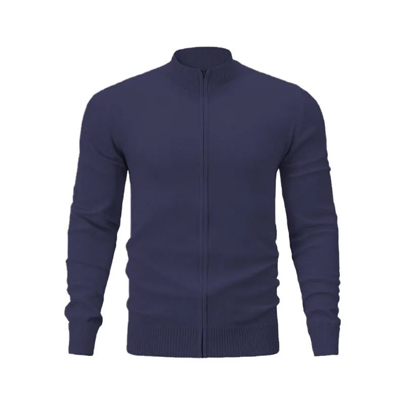 Stand collar zipper cardigan sweater in cotton fabric with loose fit for casual youth wear