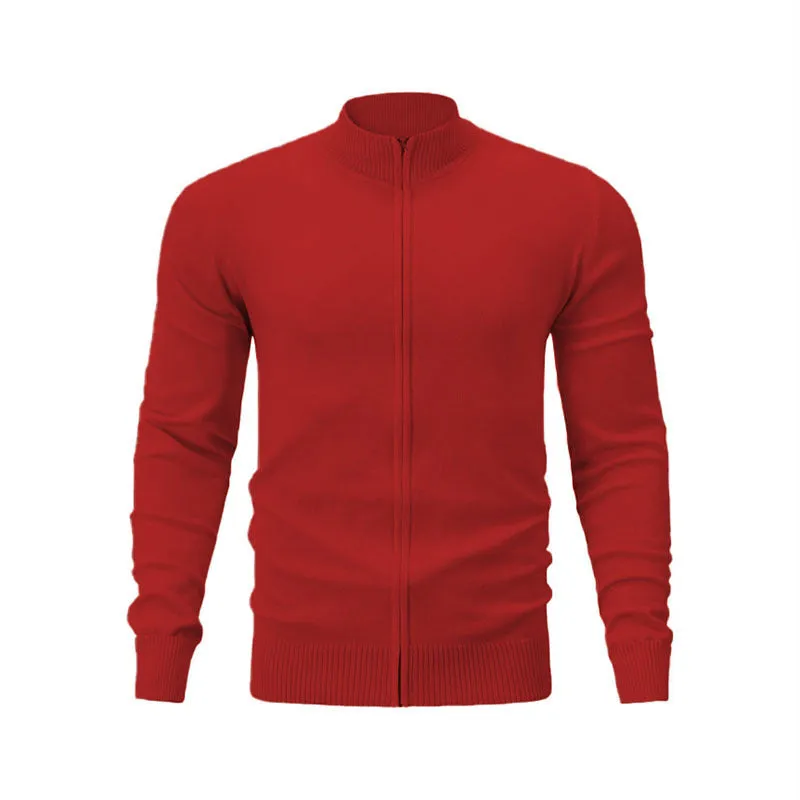 Stand collar zipper cardigan sweater in cotton fabric with loose fit for casual youth wear