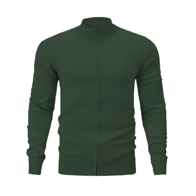 Stand collar zipper cardigan sweater in cotton fabric with loose fit for casual youth wear