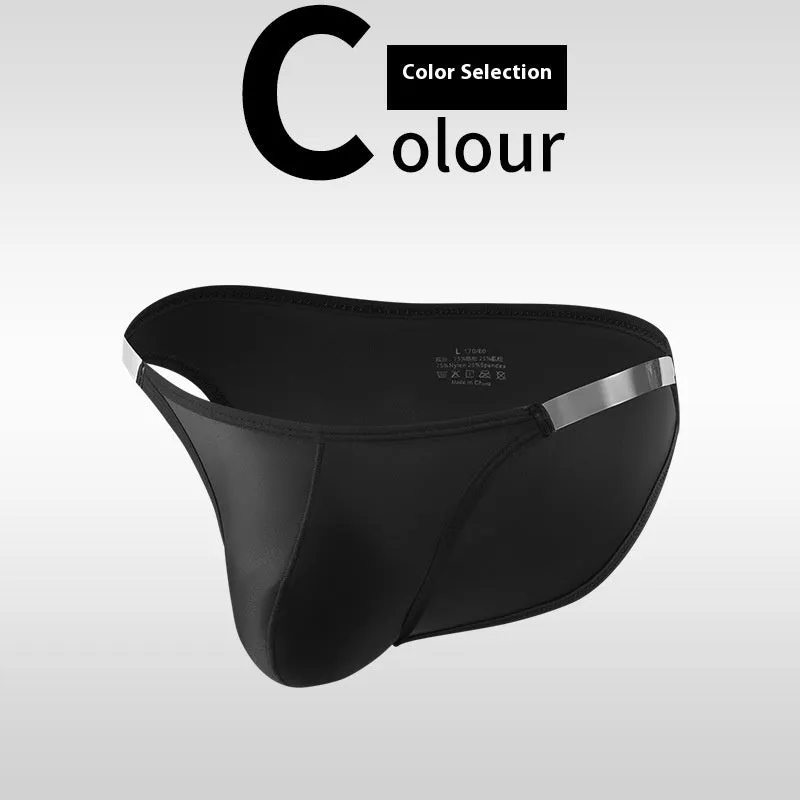 Men's solid colour low waist transparent nylon briefs quick-drying sports underwear in black