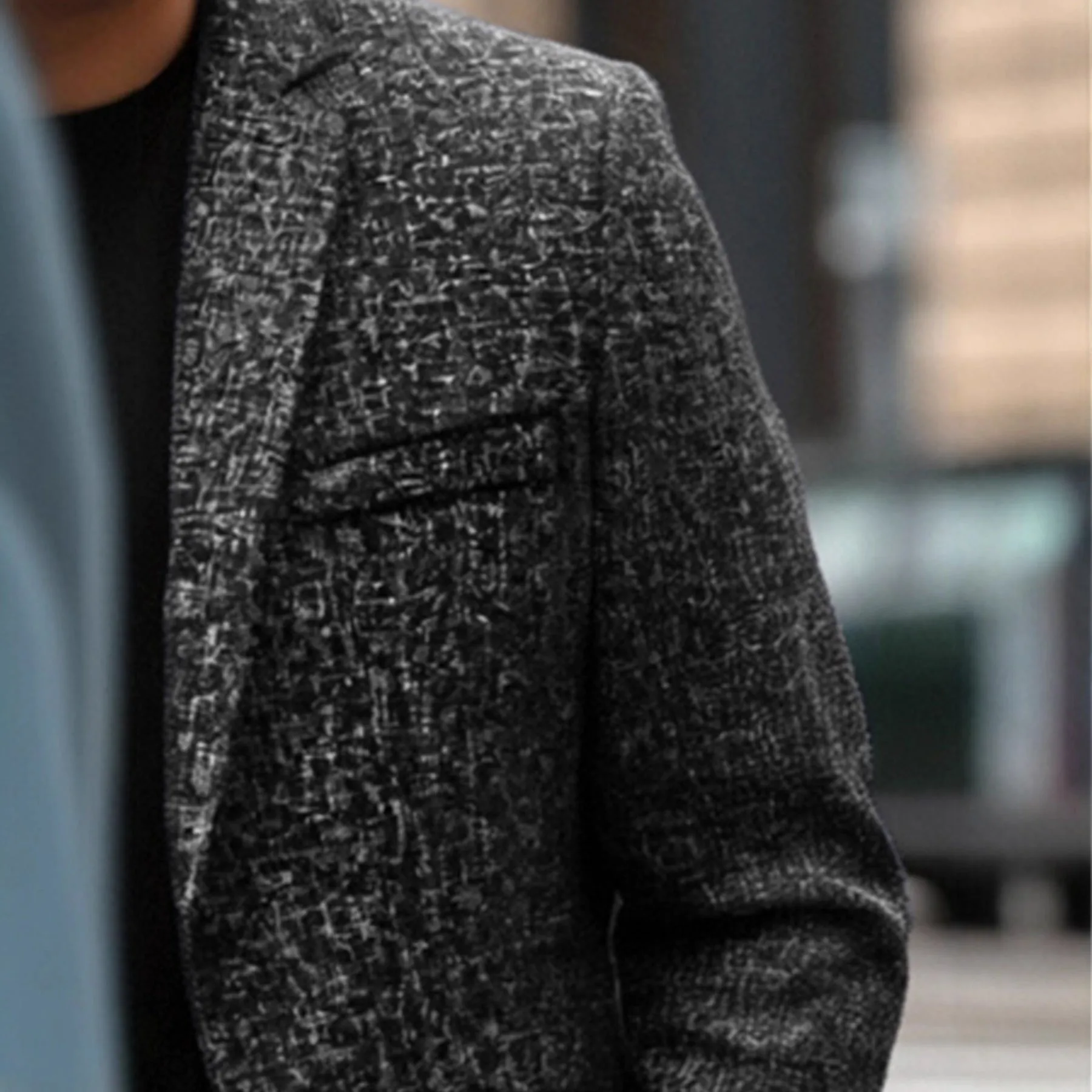 Men's slim fit single-breasted polyester jacket in black, gray, and navy blue for spring autumn leisure