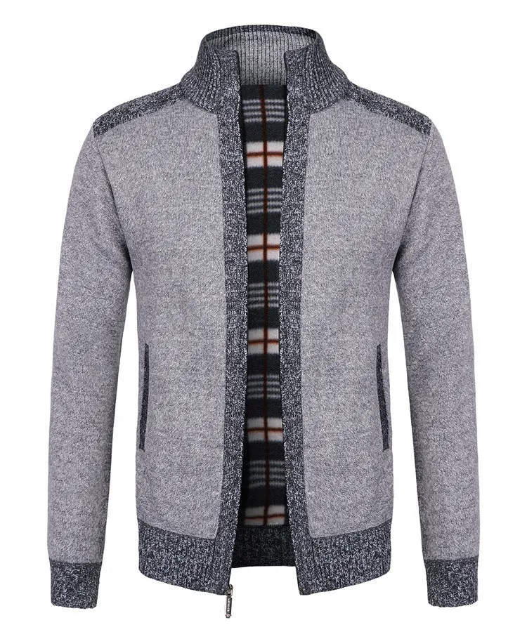 European size loose fit cotton blend dad cardigan for large size men in black front view