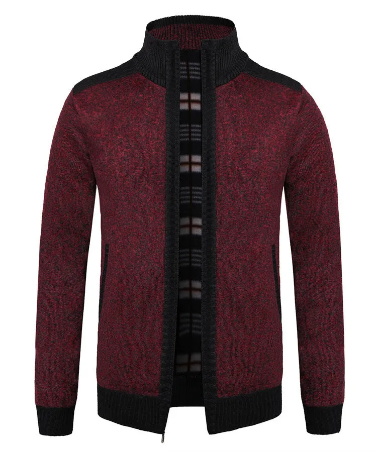 European size loose fit cotton blend dad cardigan for large size men in black front view