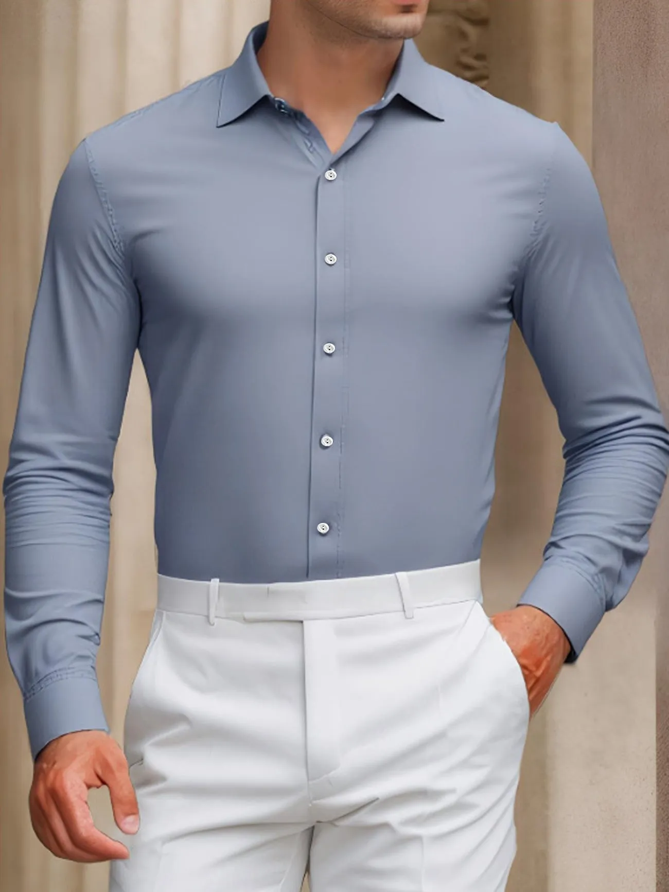 Men's summer anti-wrinkle casual shirt long-sleeved solid colour polyester cardigan loose fit