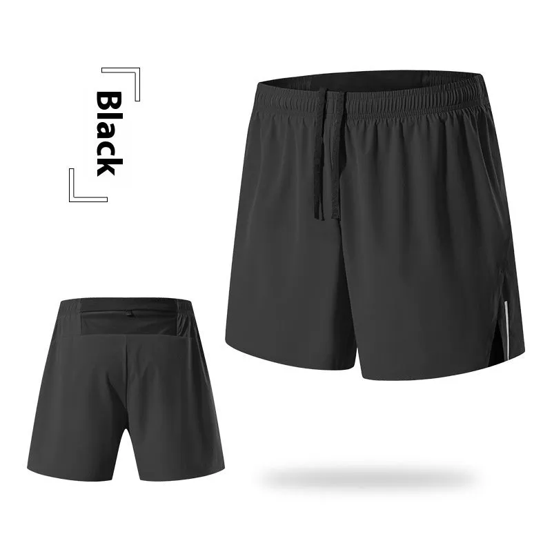 Men's black high-waist off-road running shorts with a loose, breathable fit.
