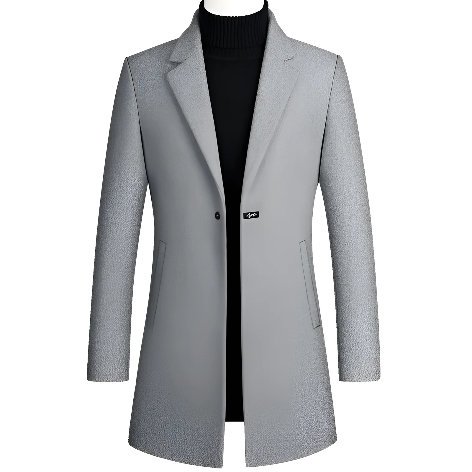 Korean style long woolen trench coat with one button, slim fit, straight hem, in army green colour
