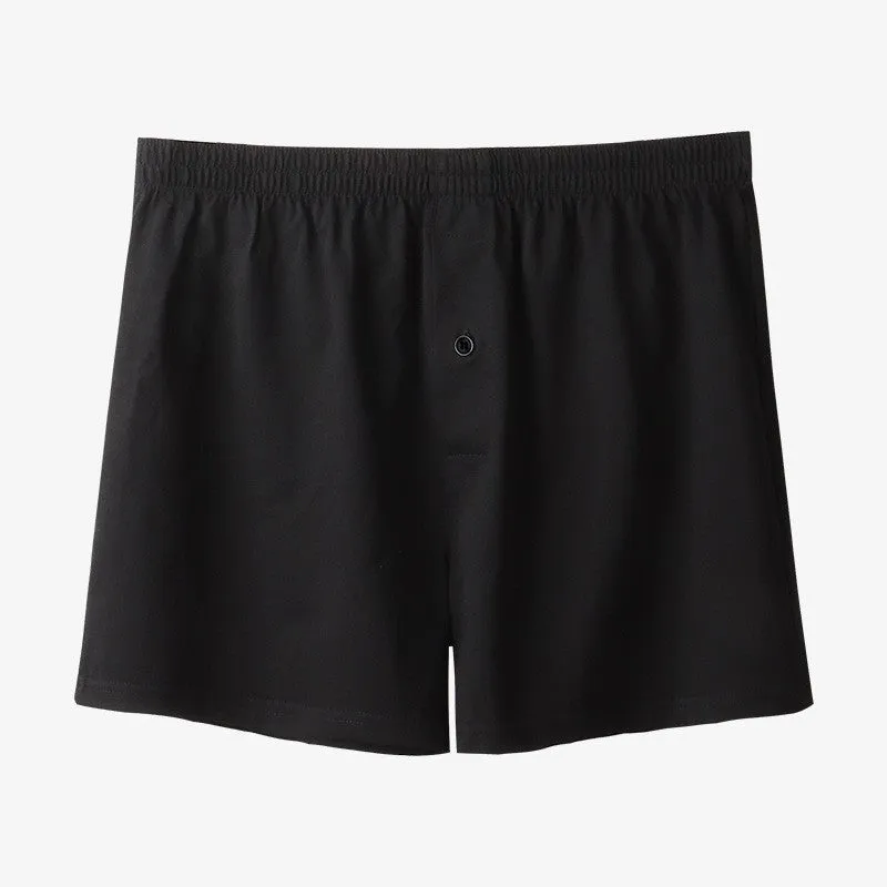 Men's pure cotton boxer shorts in black colour showing loose fit and high waist design