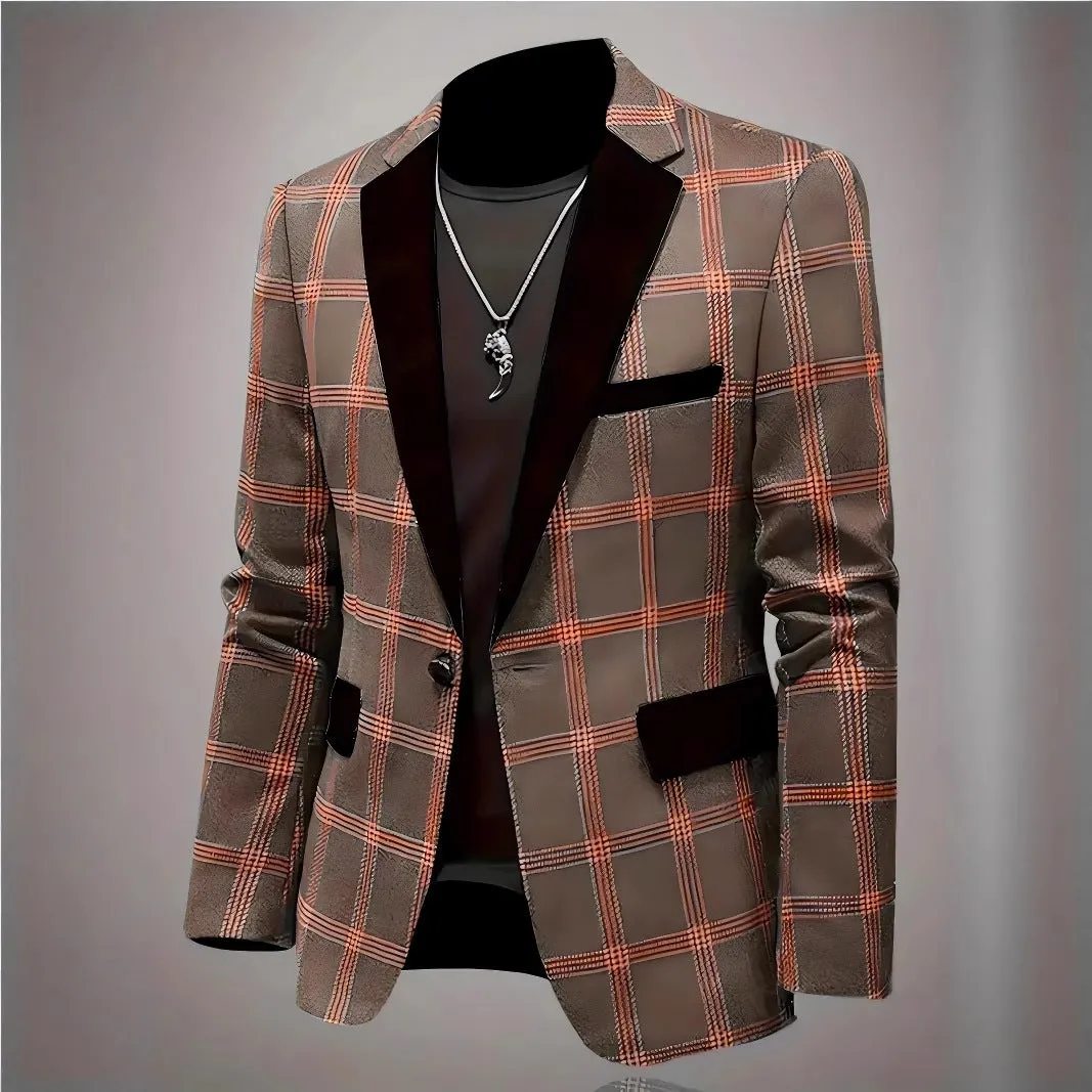 Slim fit light business suit jacket for men in blue, brown, and black, polyester viscose blend, straight version