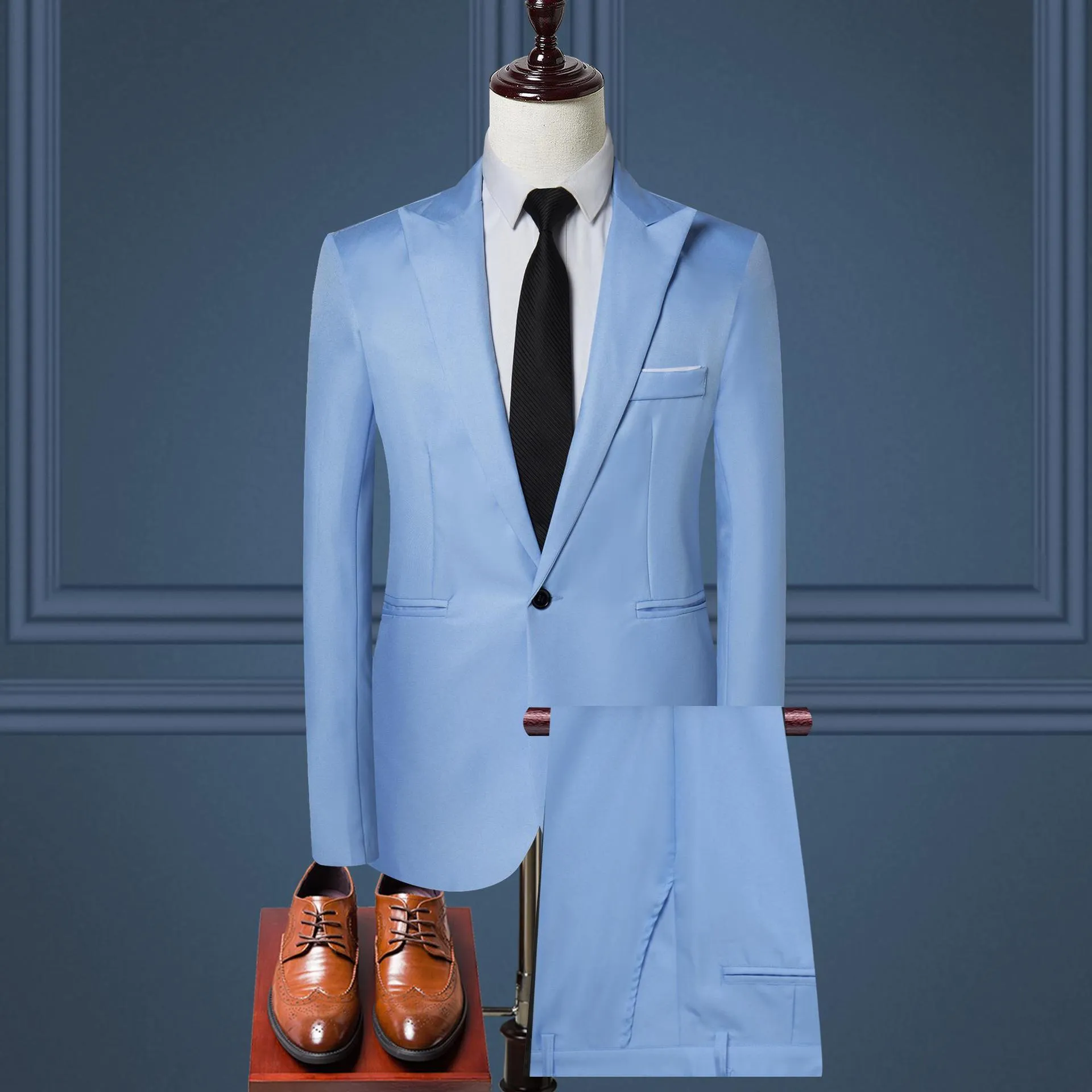 Men's two-piece solid colour leisure suit set with jacket and trousers in light business style