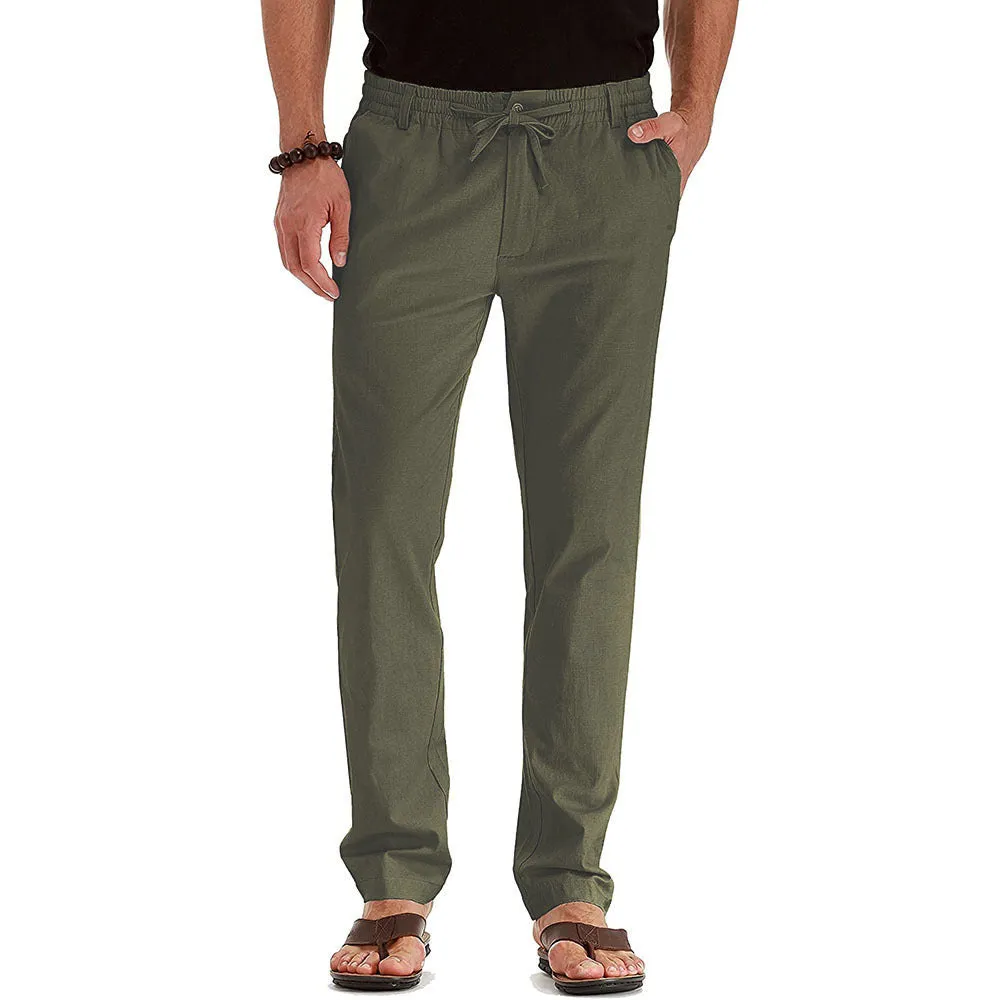 Business casual men's loose oversized track pants in cotton blend, straight leg, mid waist, available in army green