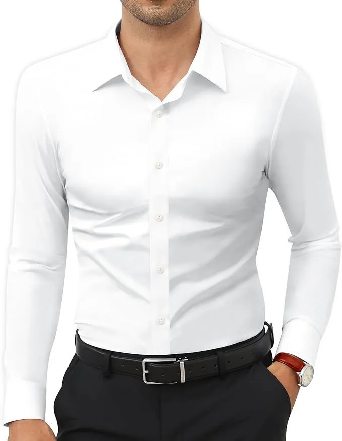 Men's long sleeve cardigan shirt in solid colour with polyester four-way stretch fabric, full elastic force construction