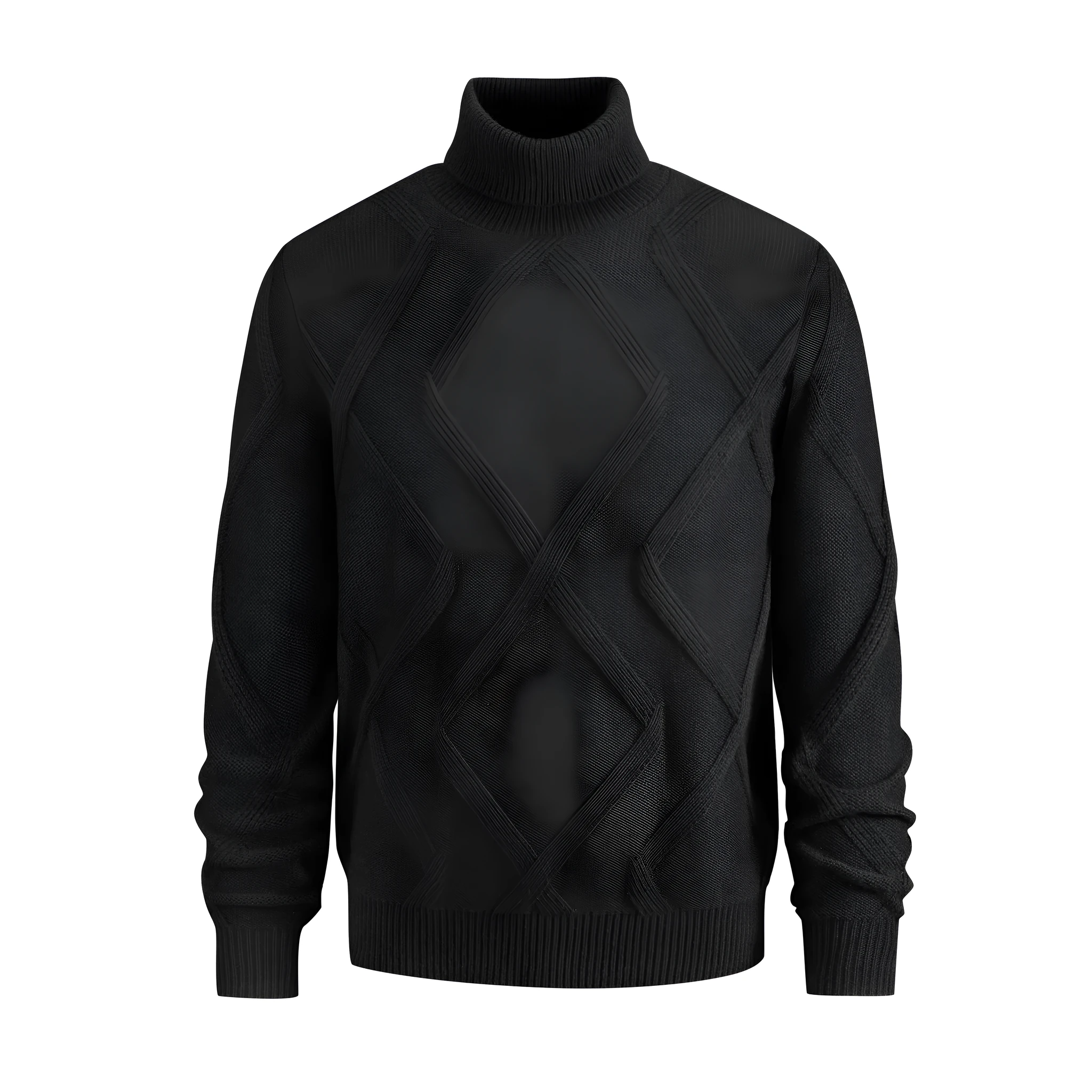 Men's slim-fit thickened turtleneck sweater in beige, 100% polyester pullover