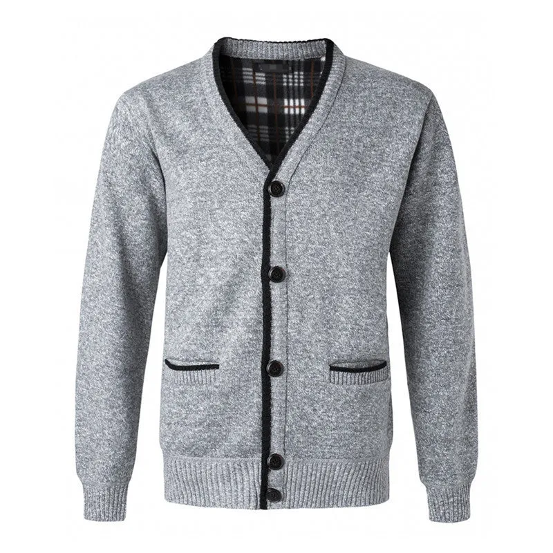 Fleece-lined V-neck cardigan in beige, loose fit for large men, European sizes S-2XL
