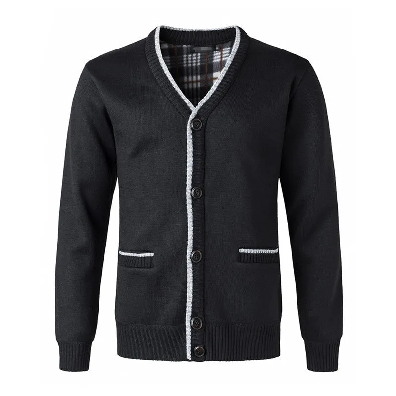 Fleece-lined V-neck cardigan in beige, loose fit for large men, European sizes S-2XL