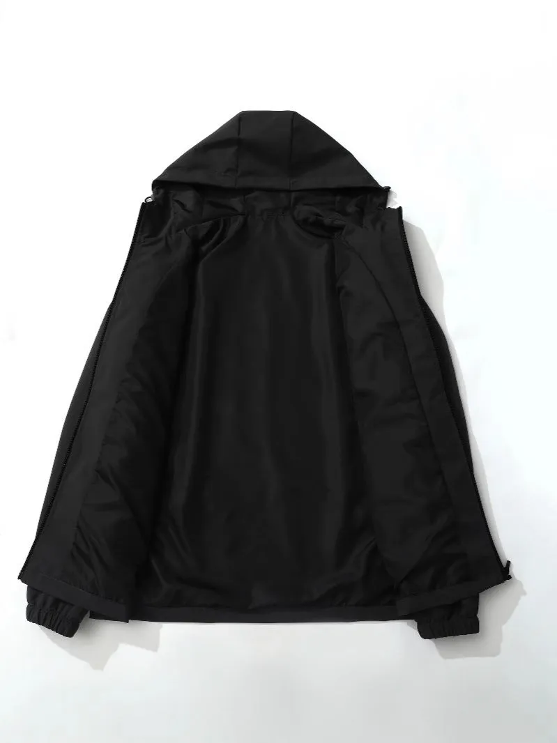 Outdoor wild jacket in black, long sleeves, 100% polyester for spring and autumn wear