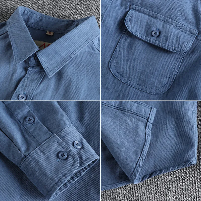 Men's light blue cotton long sleeve shirt with regular fit and cardigan style design