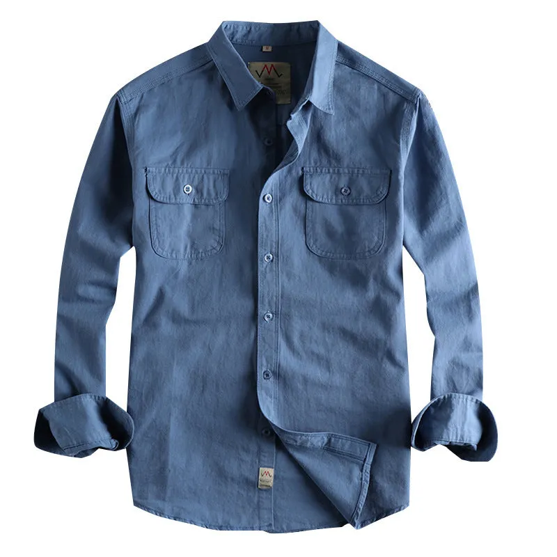 Men's light blue cotton long sleeve shirt with regular fit and cardigan style design