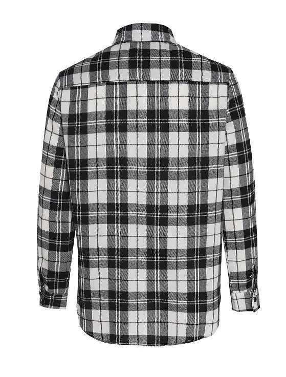 Teenage men's checked long-sleeved casual shirt in offwhite with black and white check pattern