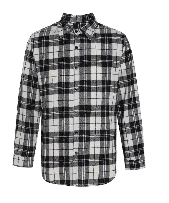 Teenage men's checked long-sleeved casual shirt in offwhite with black and white check pattern