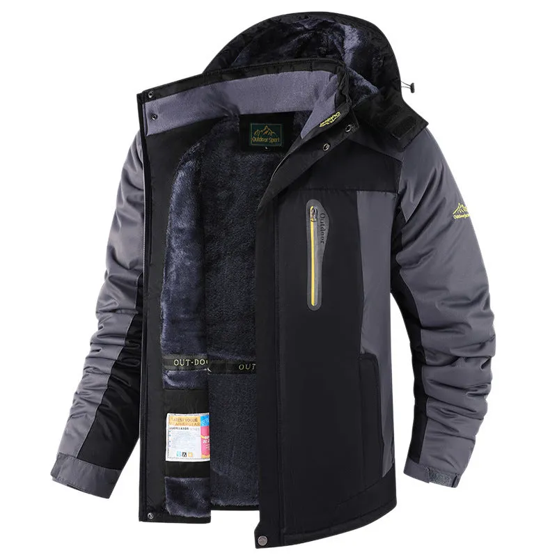 Men's fleece-lined thick winter jacket mid-length cotton-padded coat in 828 Black