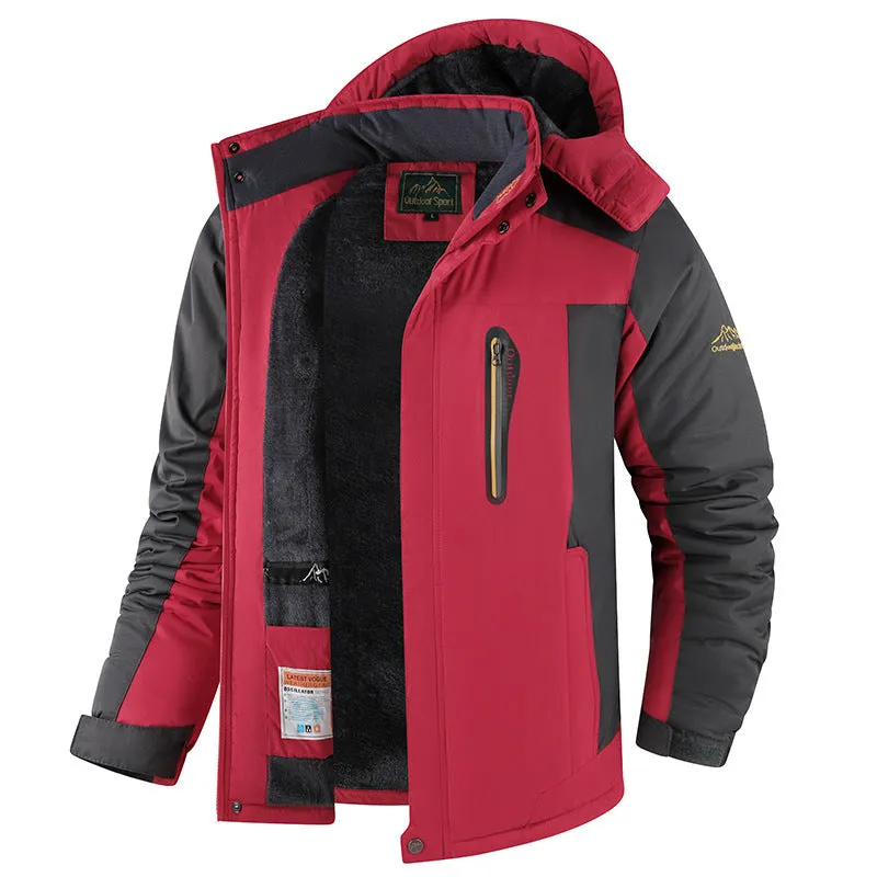 Men's fleece-lined thick winter jacket mid-length cotton-padded coat in 828 Black