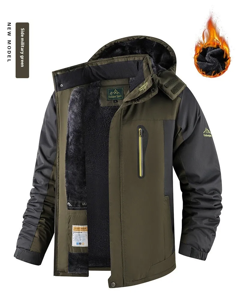 Men's fleece-lined thick winter jacket mid-length cotton-padded coat in 828 Black