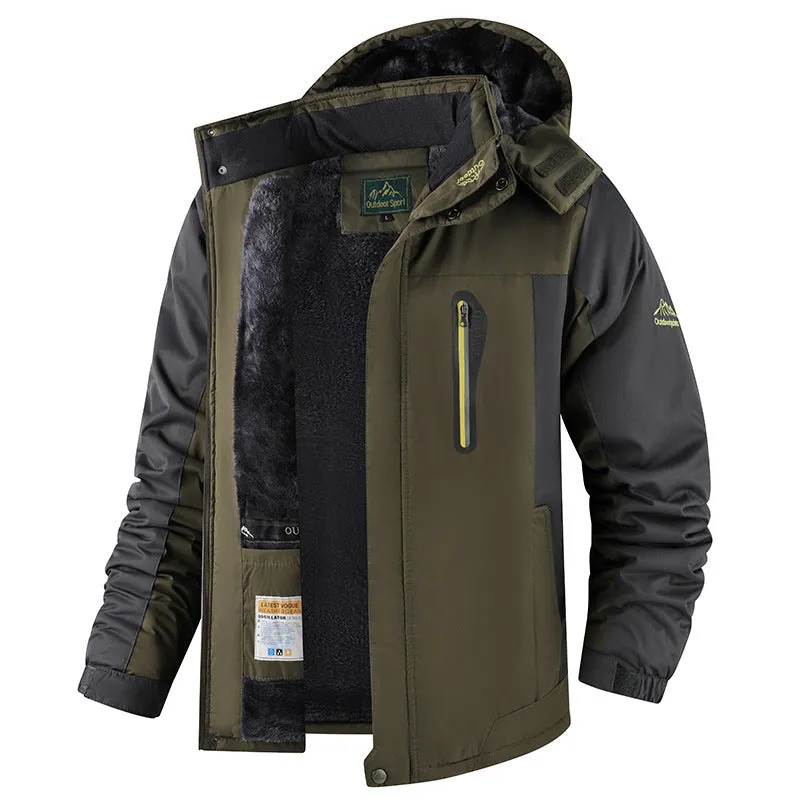 Men's fleece-lined thick winter jacket mid-length cotton-padded coat in 828 Black