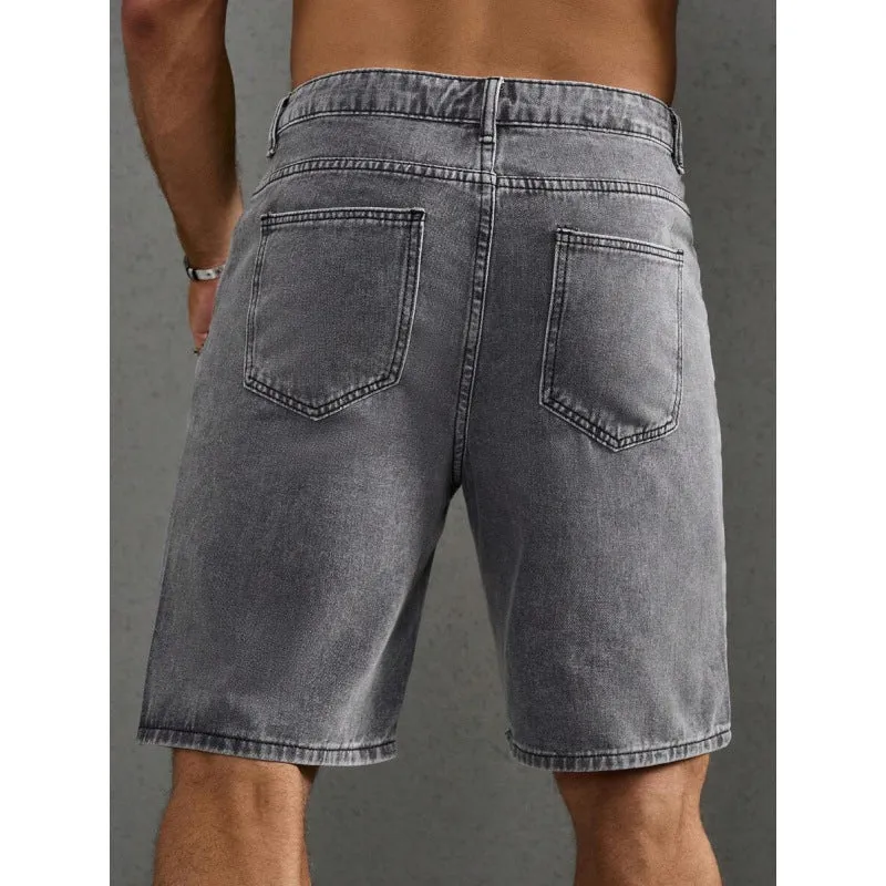 Men's letter printed cowboy shorts with double layer belt, available in multiple colours including black, grey, khaki, and olive green