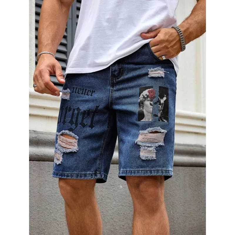 Men's letter printed cowboy shorts with double layer belt, available in multiple colours including black, grey, khaki, and olive green