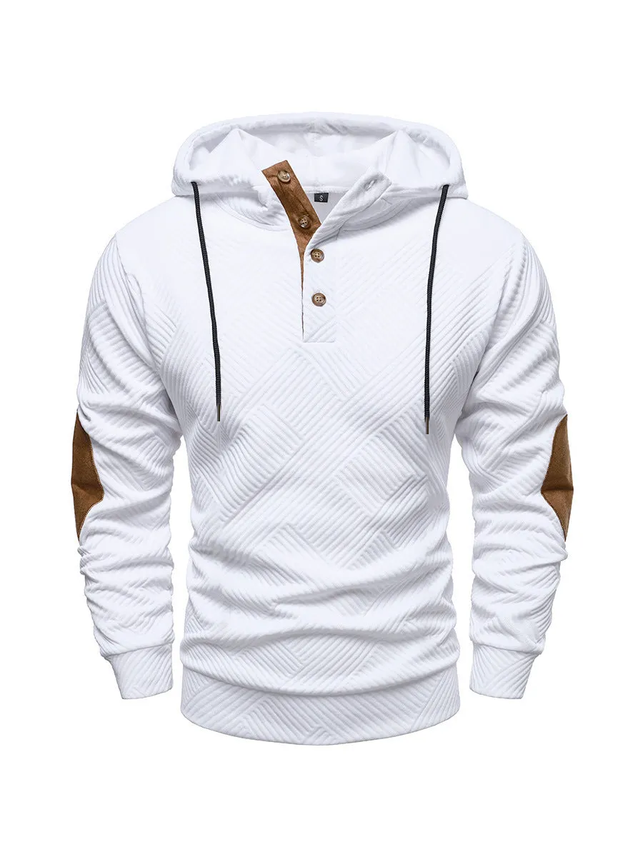 Men's loose hooded casual pullover in dark gray, long sleeves, polyester fibre construction