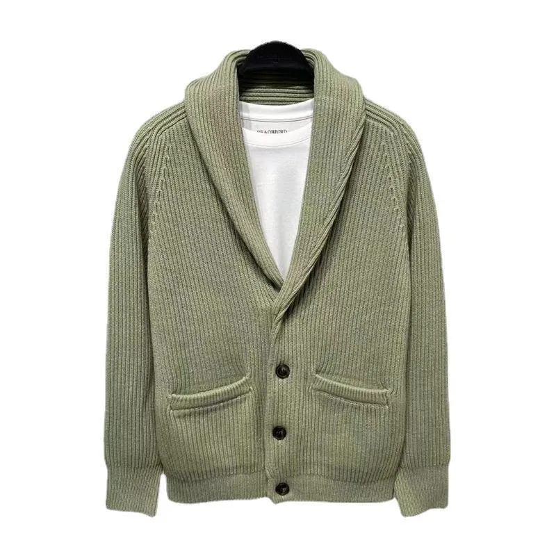 Men’s Korean style hooded knitted cardigan coat in polyester fibre, loose fit, winter long sleeve, available in green black apricot sizes M to 4XL