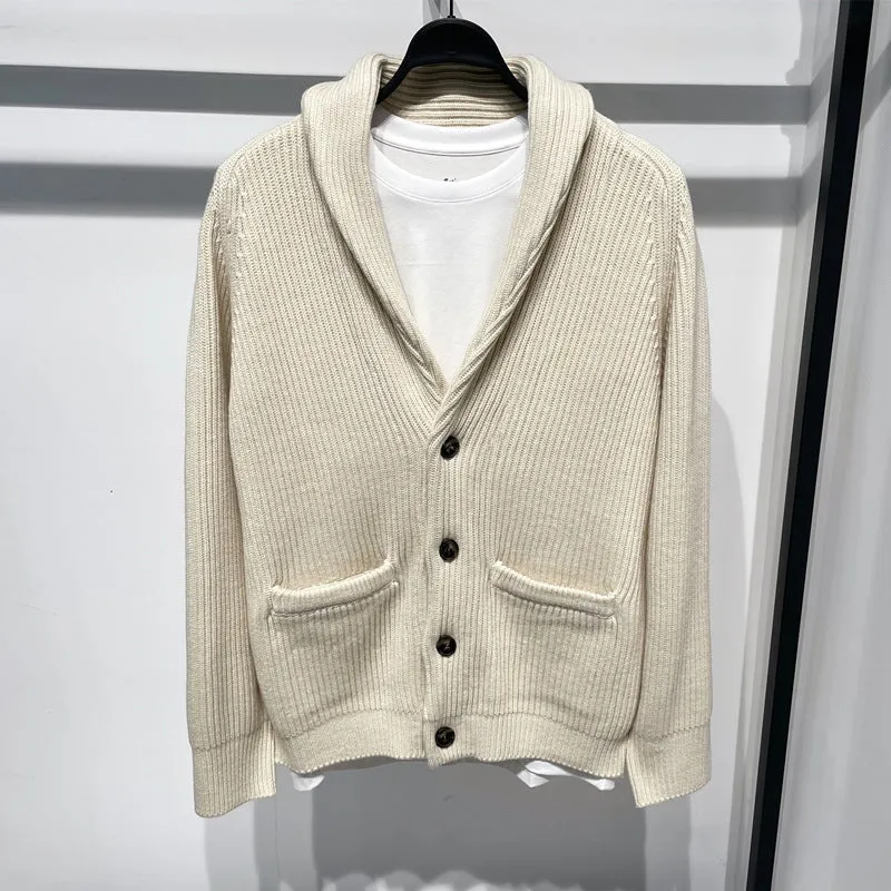 Men’s Korean style hooded knitted cardigan coat in polyester fibre, loose fit, winter long sleeve, available in green black apricot sizes M to 4XL