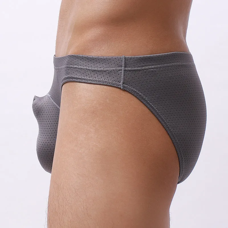Men's transparent nylon loose fit underwear in multiple colours on a size chart.
