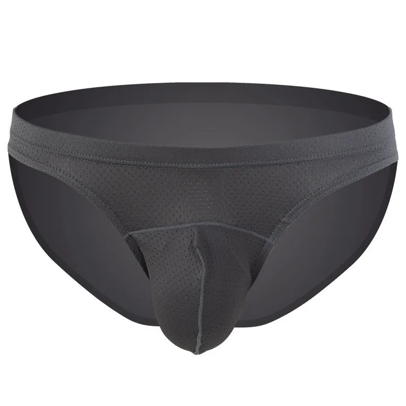 Men's transparent nylon loose fit underwear in multiple colours on a size chart.