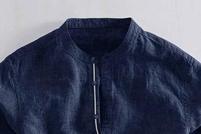 European and American summer casual plain long-sleeved cardigan in hemp blend fabric, loose fit, standing collar, available in multiple colours and sizes