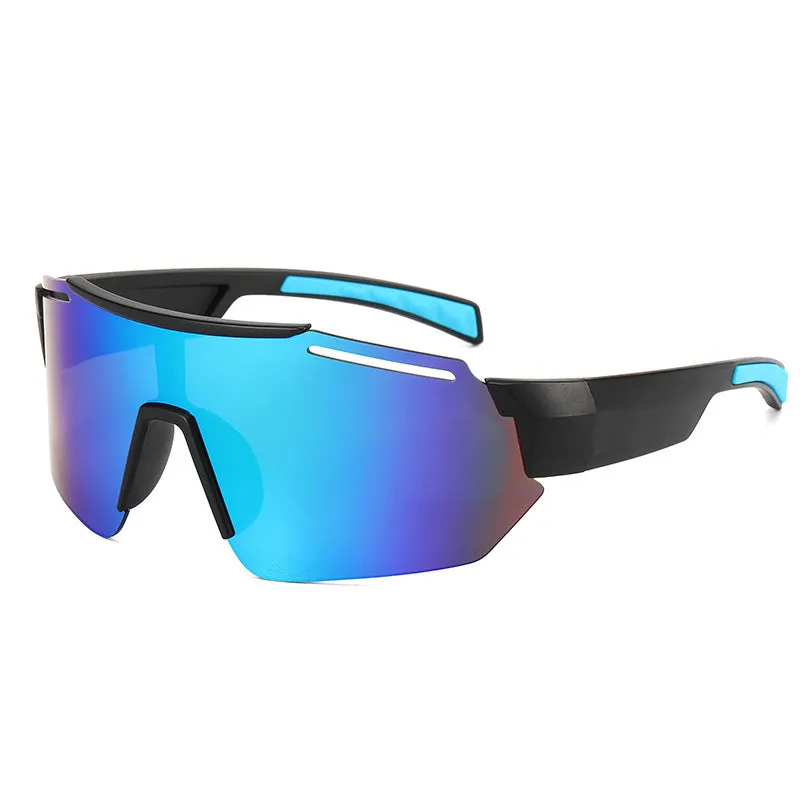 Big frame UV400 sports sunglasses for men and women with PC lens and frame in black frame blue film option