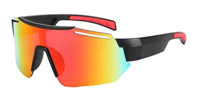 Big frame UV400 sports sunglasses for men and women with PC lens and frame in black frame blue film option
