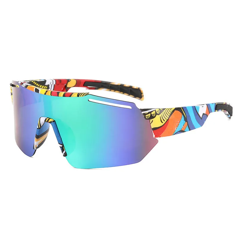 Big frame UV400 sports sunglasses for men and women with PC lens and frame in black frame blue film option