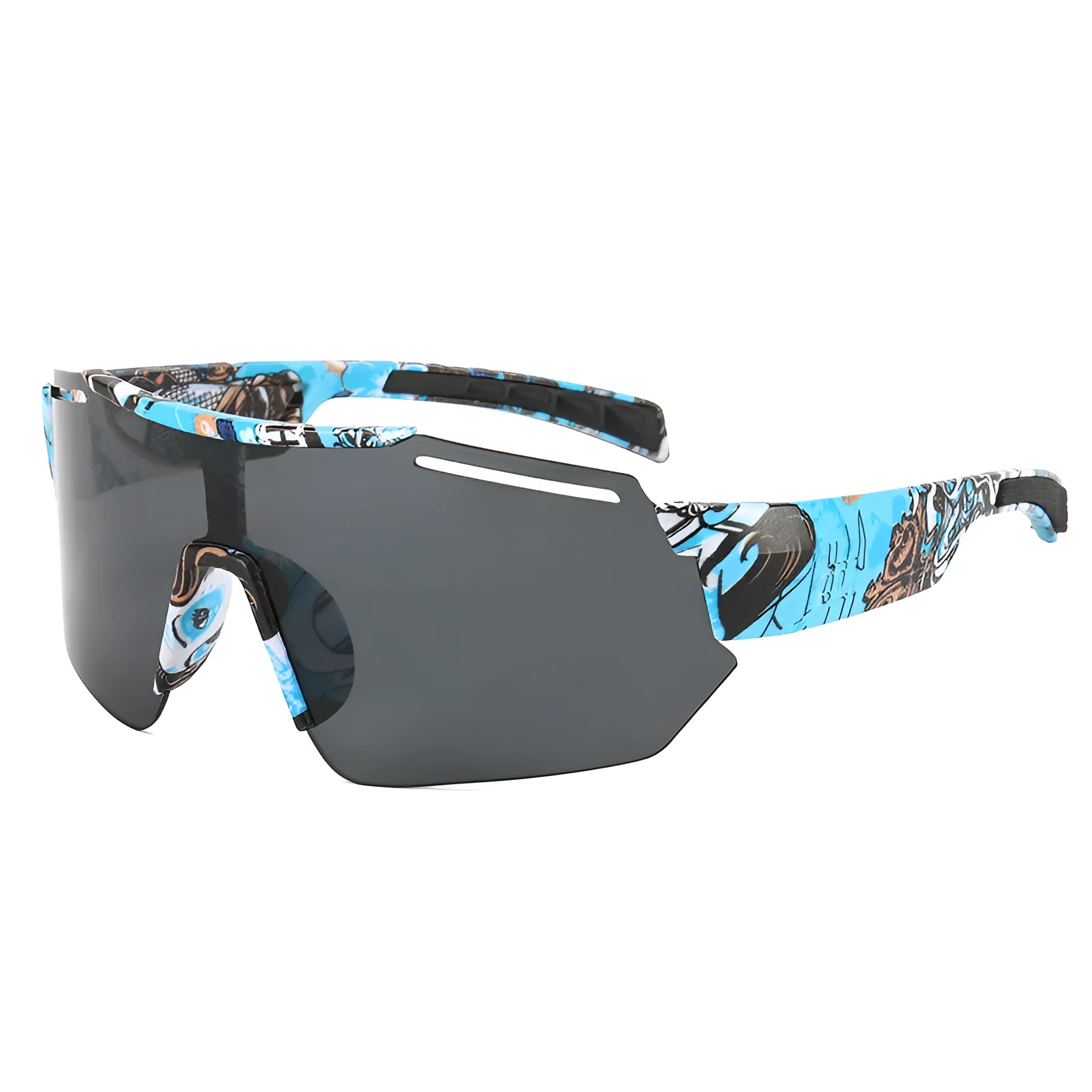 Big frame UV400 sports sunglasses for men and women with PC lens and frame in black frame blue film option