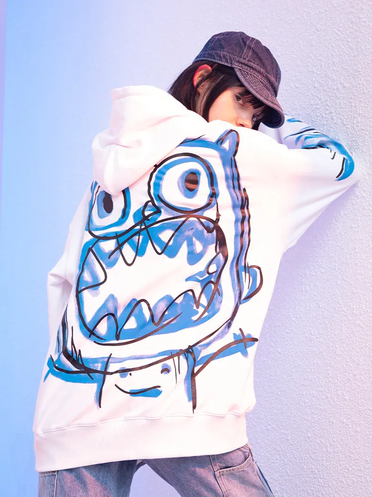 Men's loose cotton hooded sweater jacket in black, side view, for spring autumn casual wear