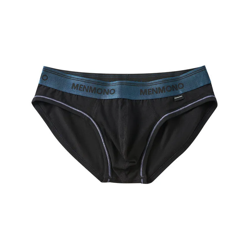 Men's solid colour cotton low waist briefs displayed in a two-tone colour option.