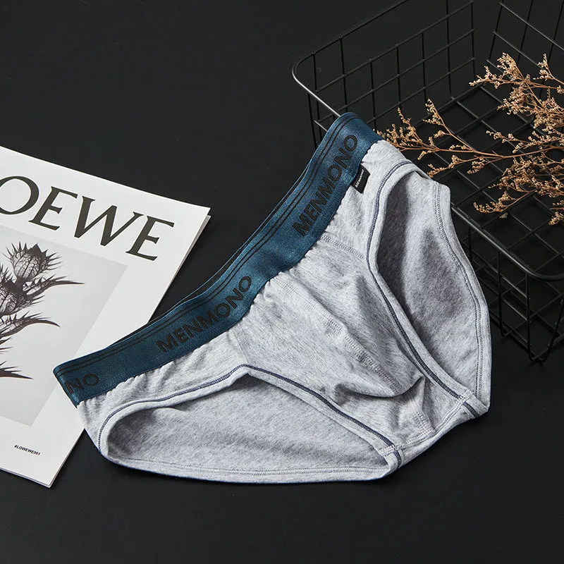 Men's solid colour cotton low waist briefs displayed in a two-tone colour option.