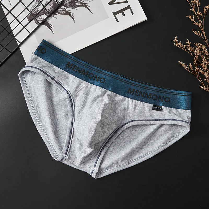 Men's solid colour cotton low waist briefs displayed in a two-tone colour option.