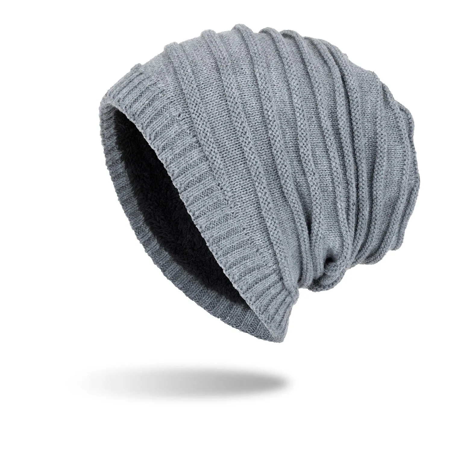 Men's wool knitted hat with ear guards in geometric jacquard pattern, dome style, in black colour
