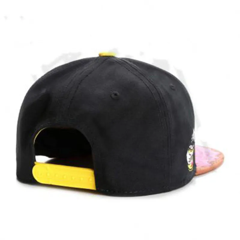 Cotton snapback baseball cap with adjustable back, black colour, side view